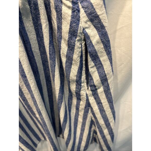 Old Navy Blue & White Stripe Linen Midi Sundress Sz Med Nautical Beach Summer - Picture 6 of 8